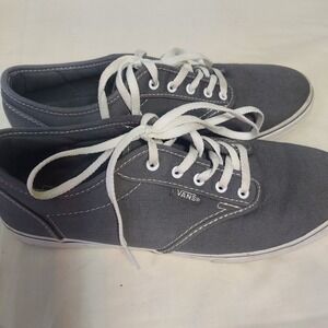 Vans Women's Low Top Canvas Sneakers Shoes Gray White Laces Casual Comfy‎